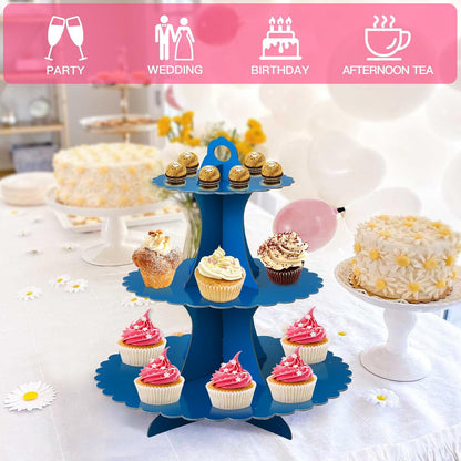 Soleebee 3-Tier Cupcake Stand, Cardboard Cupcake Tower, Dessert Cup Cake Stand Tower for Birthday Wedding Party Decoration, Cupcake Tier Stand 1 Set (Black)