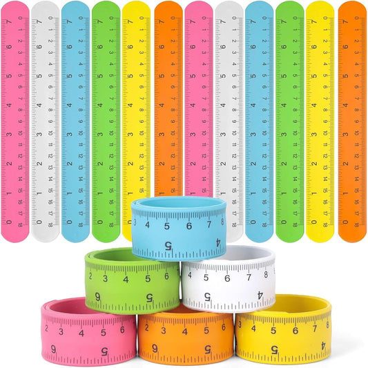 LovesTown 12PCS Ruler Slap Bracelets, Colorful Silicone Snap Bracelets Wristband with Scale for Kids Gifts Party Favors Treasure Box Toys Classroom Prizes, Goodie Bag Stuffers for School