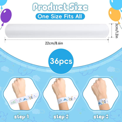 RICEDUO 36Pcs Slap Bracelets Bulk - White DIY Blank Snap Bands for Kids Birthday Party Favors, School Crafts, Halloween Christmas Goody Bag Fillers, Creative Blank Wristbands for Events