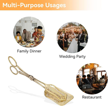 Gold Serving Tongs, Zinc Alloy Bread Clip Salad Pastry Food Tongs Lightweight Cake Astry Tong Kitchen Serving Clip for Serving Food Bread Cake, 23cm/9.1inx5cm/2.0in (1PCS, Gold)