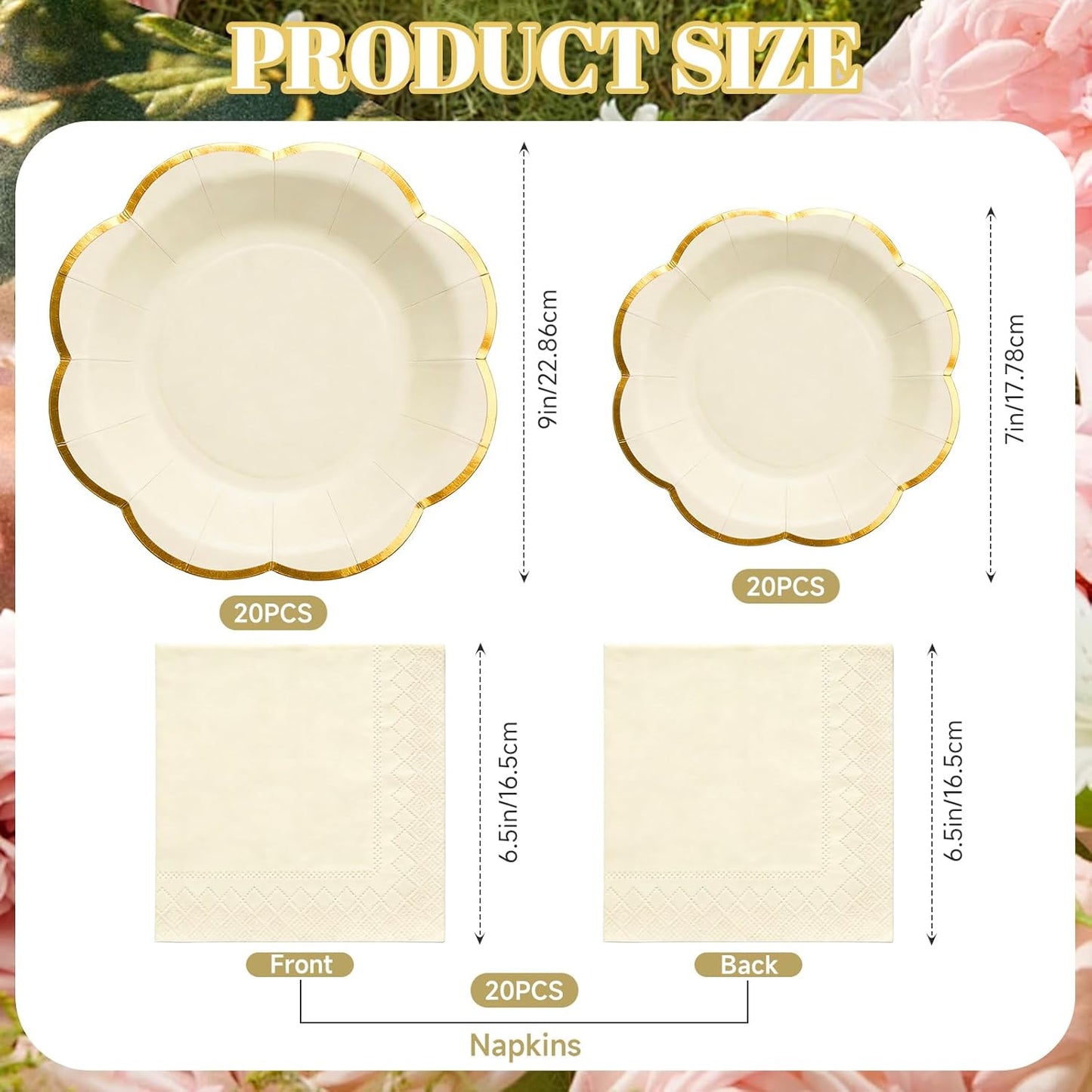 Sage Green Plates and Napkins Party Supplies for 20 Guests,Green Scalloped Paper Plates with Gold Rim, Elegant Disposable Tableware Set for Birthday,Baby Shower, Wedding, Bridal & Tea Party,60 PCS