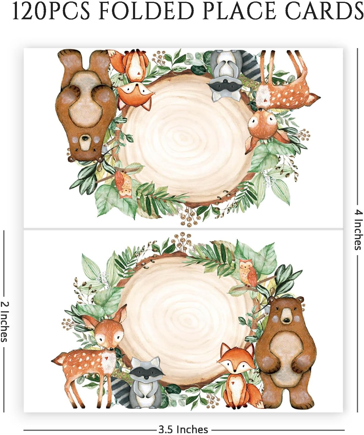 120 Pack Woodland Baby Shower Place Cards, 3.5" x 2" Foldable Table Tent Name Cards, Food Labels for Forest Animals Baby Shower Birthday Party Reception Tables Placement Party Decorations