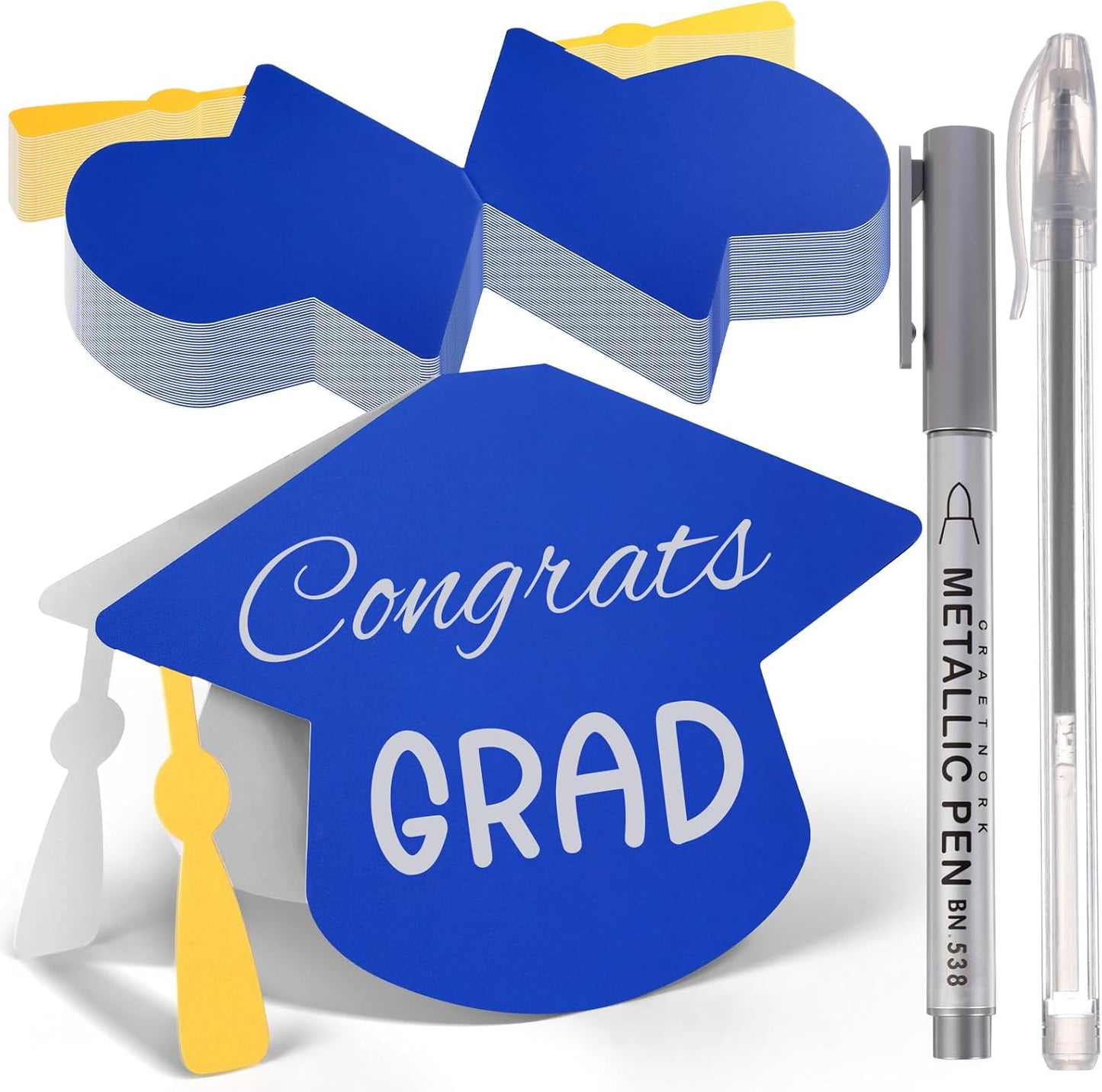 Colarr 2026 Graduate Place Cards with 2 Silver Marker Pen 50 Pcs Black Grad Caps Buffet Food Labels Congrats Grad Folded Tent Name Cards for Graduation Party Table Setting Decorations Supplies