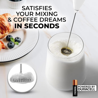 Zulay Kitchen Powerful Milk Frother AA Batteries Included – Ultra Fast Handheld Drink Mixer with Stainless Steel Whisk Stirrer for Coffee, Protein, Matcha & More, Frother Wand Electric Frothmate Black - Colors E