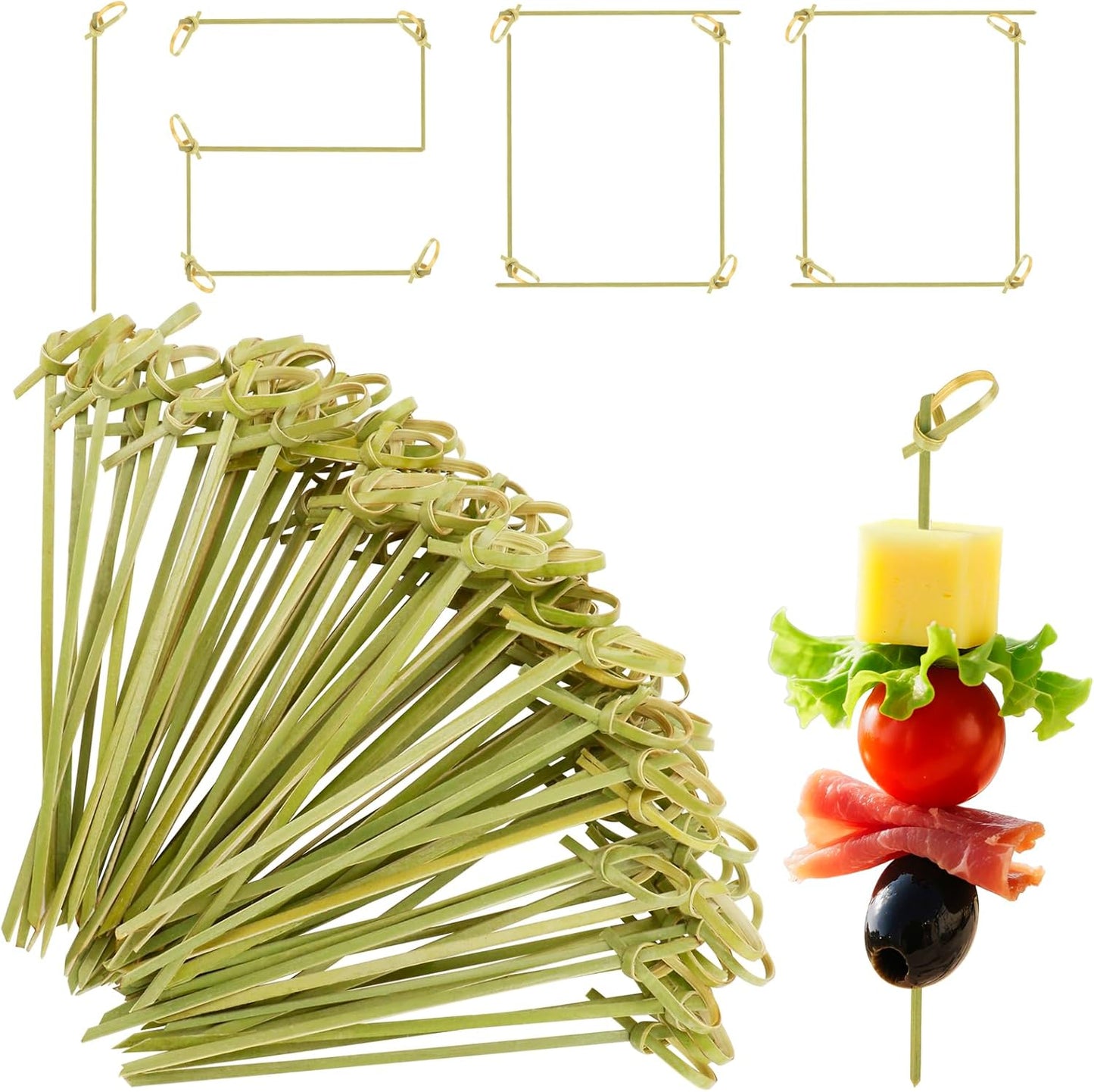 200PCS Cocktail Picks Bamboo Skewers for Appetizers, Fancy Toothpicks for Appetizers, 4.7 Inch Long Decorative Knot Bamboo Cocktail Sticks for Party Drinks Food Fruit Charcuterie Boards Accessories
