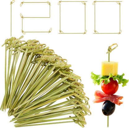 200PCS Cocktail Picks Bamboo Skewers for Appetizers, Fancy Toothpicks for Appetizers, 4.7 Inch Long Decorative Knot Bamboo Cocktail Sticks for Party Drinks Food Fruit Charcuterie Boards Accessories