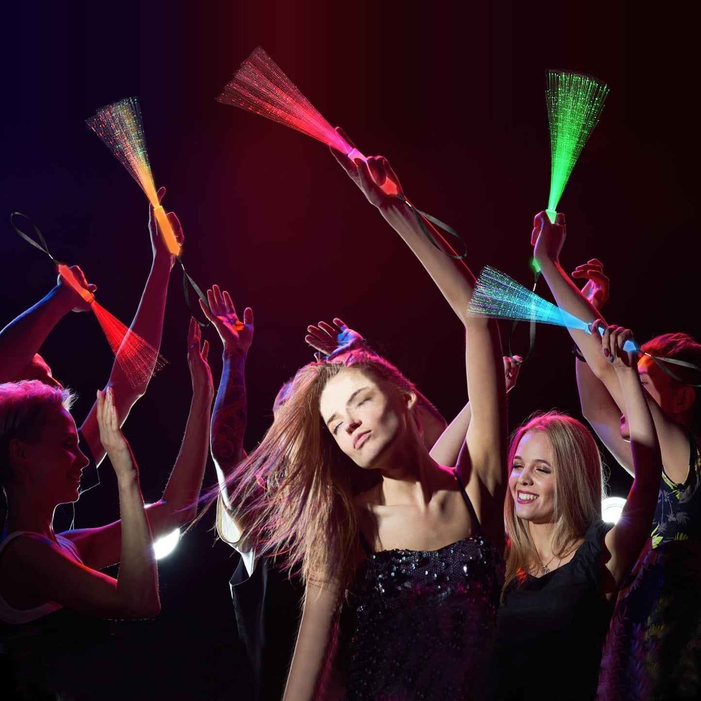 24 Pack Red Glow Fiber Optic Wands Bulk Huge Light up Wand Glow Sticks 14.2 Inch with 3 Light Modes for Christmas Valentine's Day 4th of July Concerts Clubs