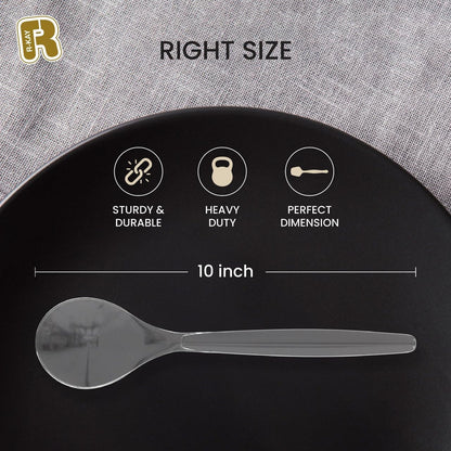 12 Pack Plastic Serving Spoons For Buffet - Extra Large 10 in Clear Plastic Serving Utensils For Hot And Cold Food - Disposable Serving Utensils For Parties - Heavy Duty Plastic Serving Spoon