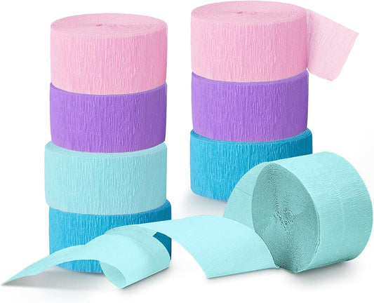 NICROLANDEE Party Streamers Decorations - 8 Rolls Crepe Paper Streamers Tassels Streamer Paper for Birthday Party, Baby Shower, Class Party, Family Gathering Supplies Purple Pink Blue