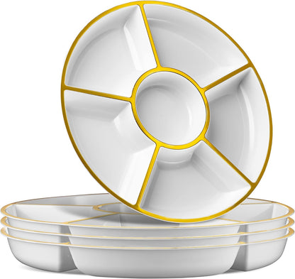 Plasticpro 6 Sectional Round Plastic Serving Tray/Platters Clear Pack of 2