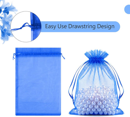 FUNFERY 100 Pcs White Organza Bags 3x4 in, Small Mesh Drawstring Gift Bags for Sachet, Jewelry, Wedding Favor, Candy Goodie Treat Bag,Easter Day