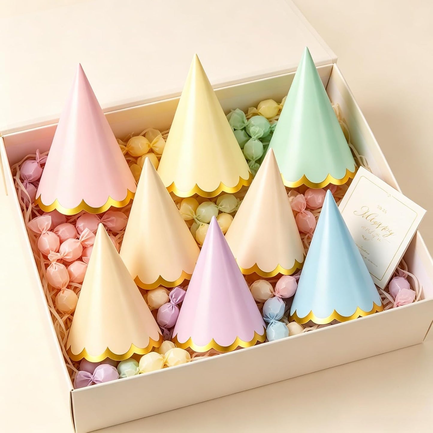 Pre-Assembled Pastel Party Hats for Kids, Birthday Party Hats for Adults
