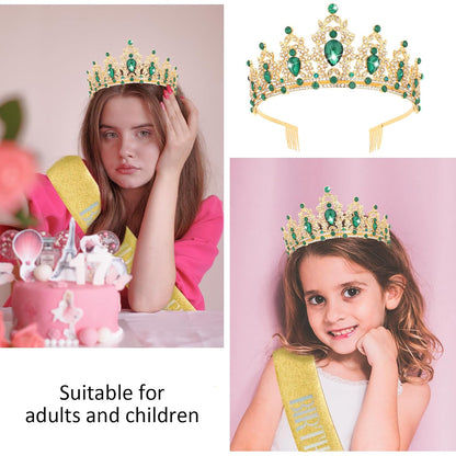 CAVETEE Red Black Birthday Crown and Sash for Women Sash & Rhinestone Tiara Set Red and Black Party Decorations Birthday Queen Crowns Tiaras for Women