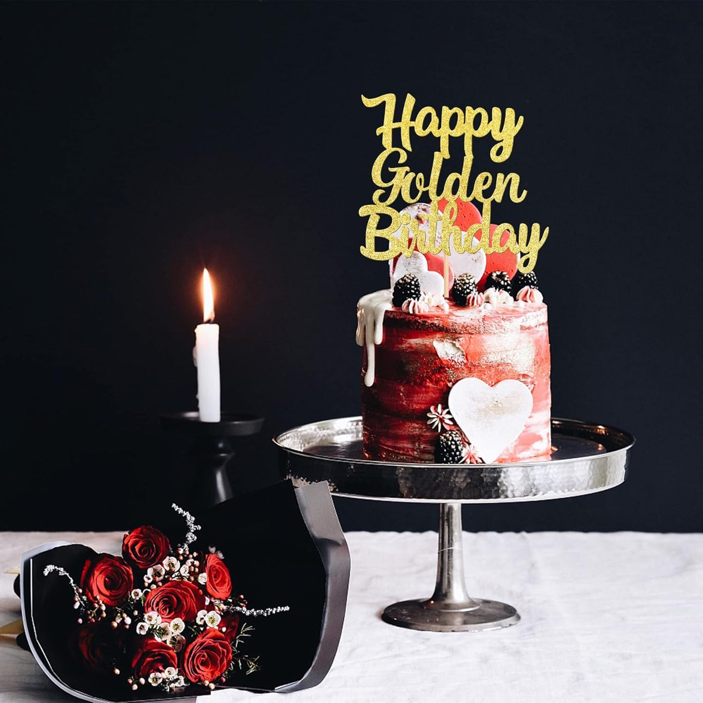 ZHUOWEISM 1 PCS Gold Happy Birthday & Anniversary Cake Topper