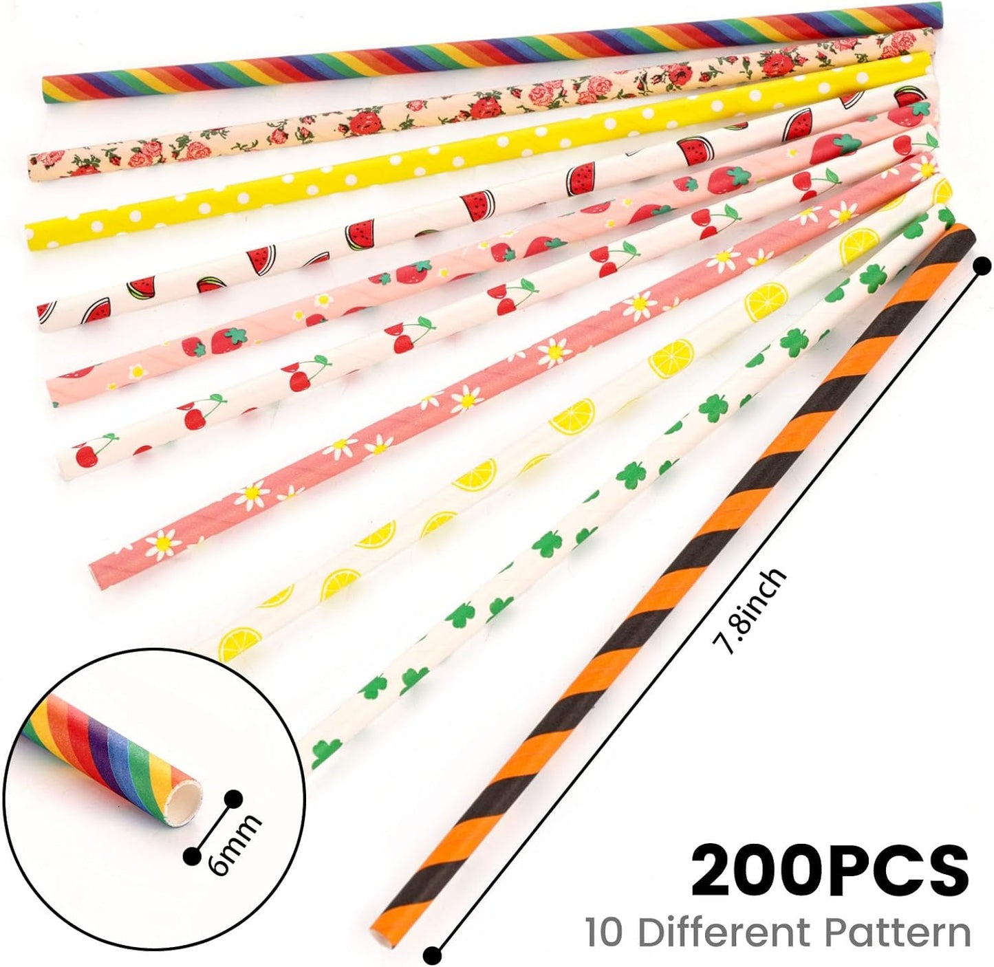 HAKACC 180PCS Paper Straws for Drinking, 9 Different Patterns Party Straws Disposable Drinking Straws for Birthday Wedding Holiday DIY Decorations