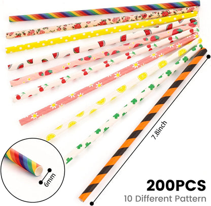 HAKACC 180PCS Paper Straws for Drinking, 9 Different Patterns Party Straws Disposable Drinking Straws for Birthday Wedding Holiday DIY Decorations
