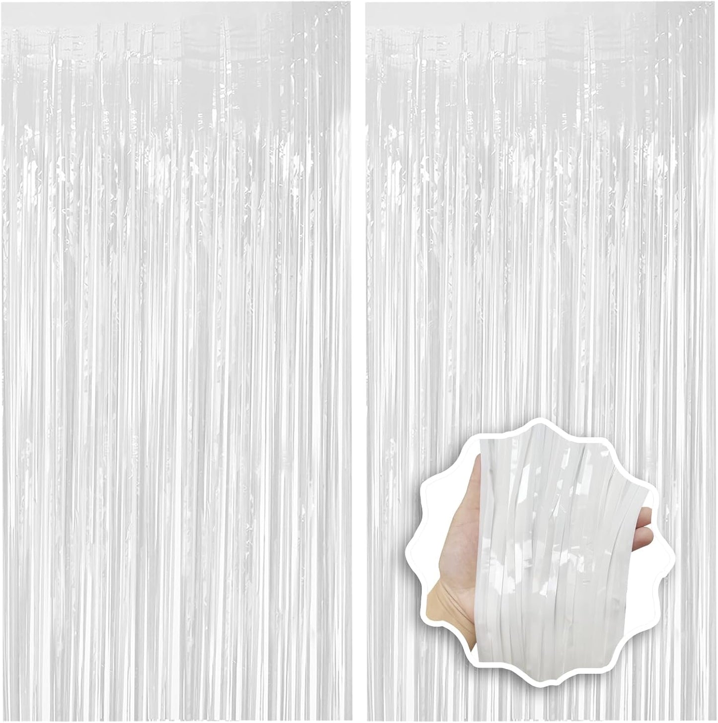2 Pack Foil Curtain Backdrop Curtains Silver Tinsel Door Streamers Birthday Party Decorations Photo Booth Props for Disco Party Graduation Wedding Baby Shower Bachelorette Christmas Gender Reveal