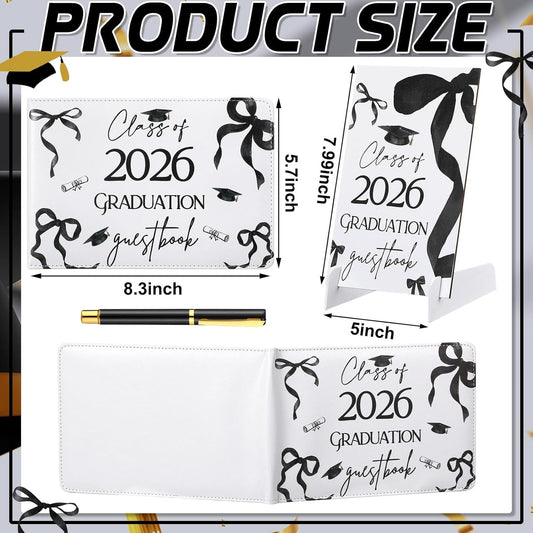 Yingzhao Leather Graduation Guest Book with Wood Table Sign and Signature Pen Class of 2026 Party Supplies Graduation Guest Signature Grad Party Sign for College Congratulation Decorations
