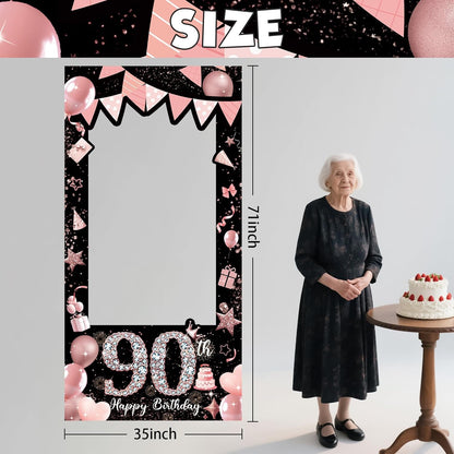 Pink 80th Birthday Neon Photography Banner Backdrop Glow Party Disco Dance Neon Theme Birthday Banner Photo Frame Props Props Selfie Background Face Cutout Photo Props Decoration