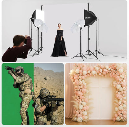 EMART 8.5 x 10 ft Backdrop Support System, Professional Photography Lighting Kit with 5500K 50W LED, 6 * 9ft Backdrop *3, Reflector,Umbrellas&Softbox Lighting Kit for Studio, Portrait, Video Shooting