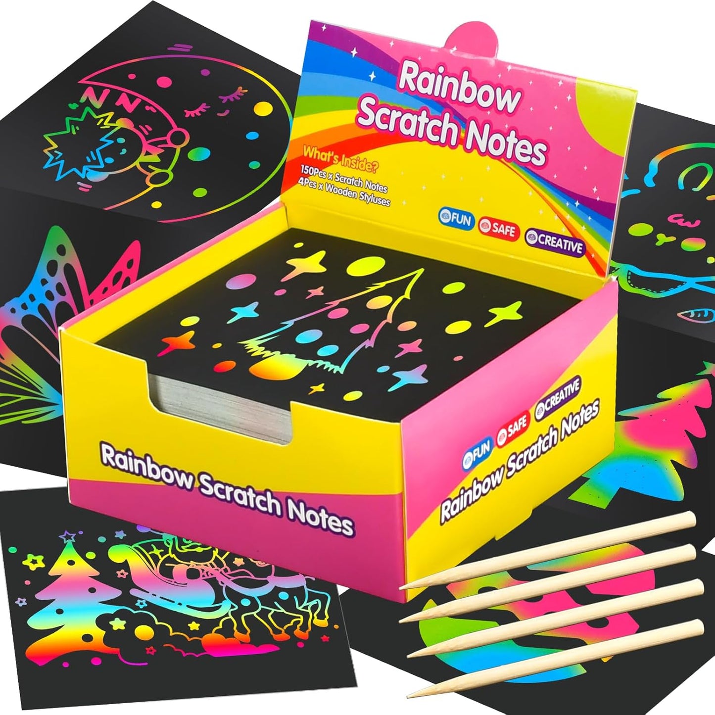 MEUOFLANMEE Rainbow Scratch Paper for Kids: Classroom Art Crafts Back to School Supplies for Girls Boys Teens 4-12 Year Old Stocking Stuffers Party Favors Toys Games Easter Basket Stuffers Notes 150