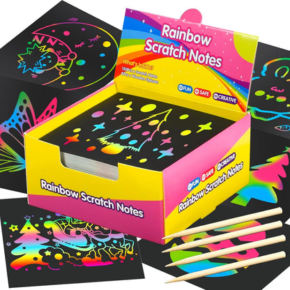 MEUOFLANMEE Rainbow Scratch Paper for Kids: Classroom Art Crafts Back to School Supplies for Girls Boys Teens 4-12 Year Old Stocking Stuffers Party Favors Toys Games Easter Basket Stuffers Notes 150