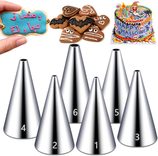 Hendiy 6 Pieces Round Piping Tips Set, Stainless Steel Icing Tips Cupcake Frosting Nozzles Small Decorating Piping Tip, Cake Writing Icing Decorating Tool for Cookies Cupcake