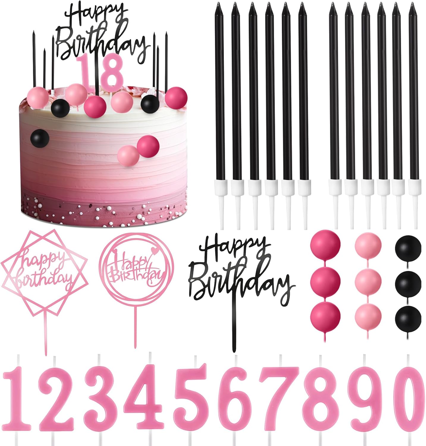 Yerliker 34 Pcs Happy Birthday Cake Toppers Decorations Birthday Candles DIY Cake Decor for Men Women Wedding Anniversary(Gold)