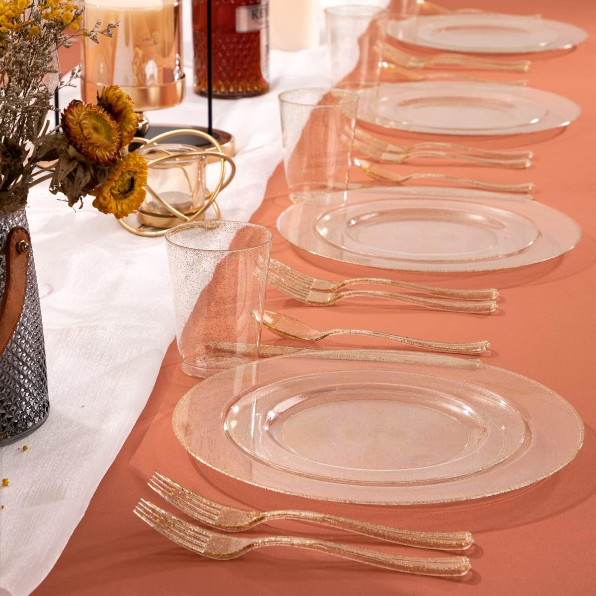 I00000 102 Pieces Gold Plastic Plates, Disposable Party Plates White Gold Rim, 51 Disposable Gold Dinner Plates 10.25 Inch and 51 Disposable Dessert Appetizer Elegant Fancy Wedding Plates 7.5 Inch