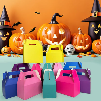 XAGLVV 24 Pack White Paper Gable Boxes,6.2 Inch Candy Boxes with Handle, Snack Party Favor& Gift Cookie bags for kids Birthday,Wedding, Baby Shower, Graduation.