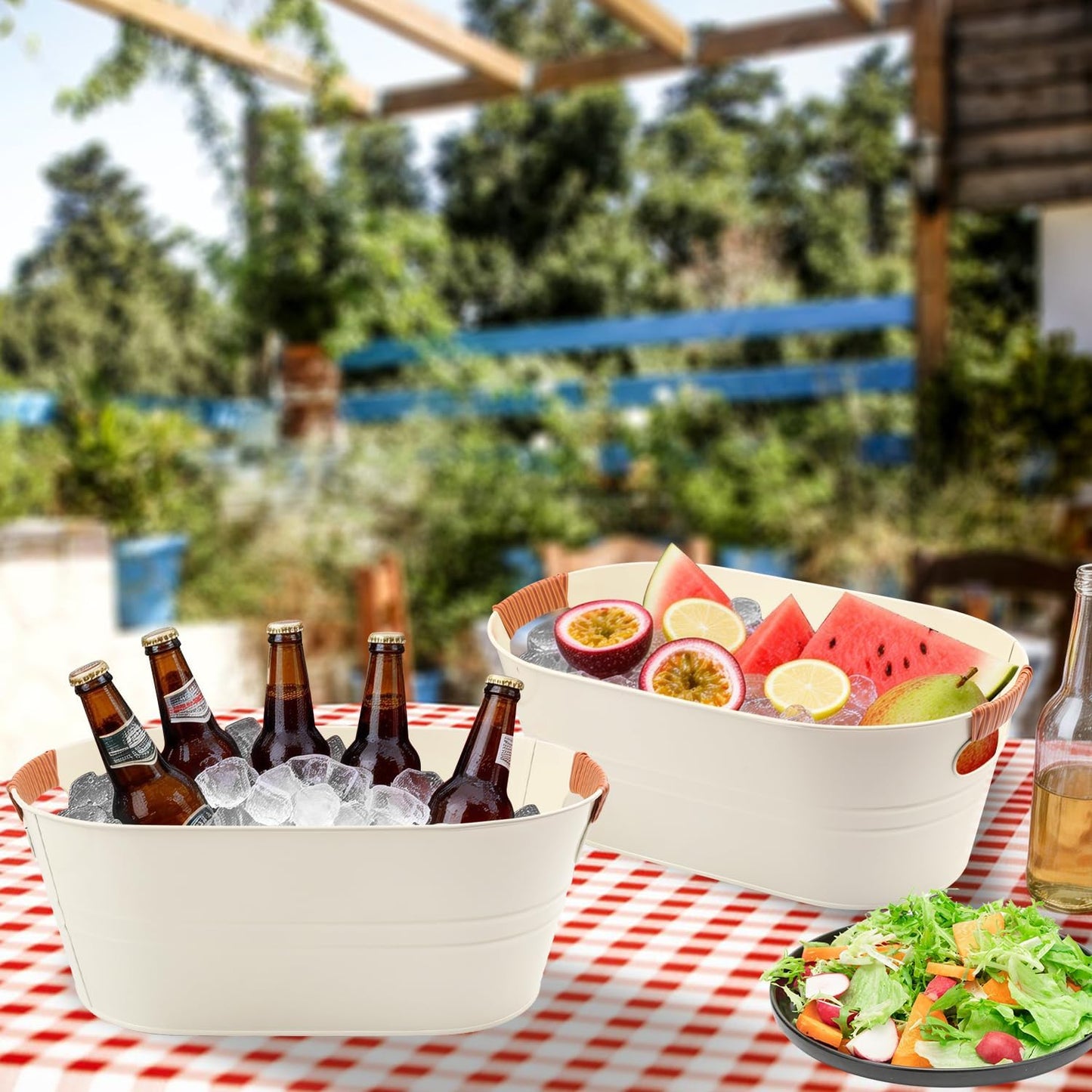 3 PCS 15.3 x 9 x 6 inches White Metal Galvanized Tub with Iron Handles, 3 Gallon Beverage Tubs for Parties, Large Ice Buckets for Beer, Wine, Cocktails & Outdoor Events