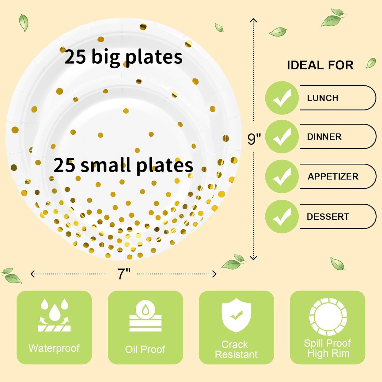LANLISA 50 Pcs Pink Paper Plates Disposable, 25-9" & 25-7" Disposable Birthday Cake Dessert Plates For Valentines Day, Baby Shower, Easter Party, Mothers Day Party Supplies