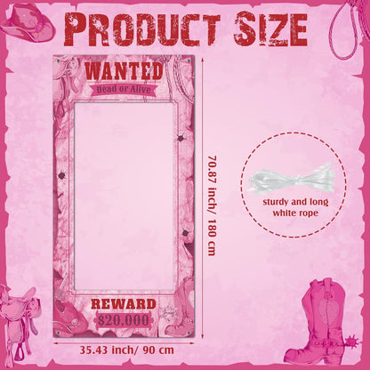 Funrous Wanted Poster Photo Prop Western Photo Booth Prop Large Selfie Frame Poster Fabric Banner Backdrop Wanted Sign for Cowgirl Cowboy Party Decoration Rustic Birthday Party Supplies (Pink)