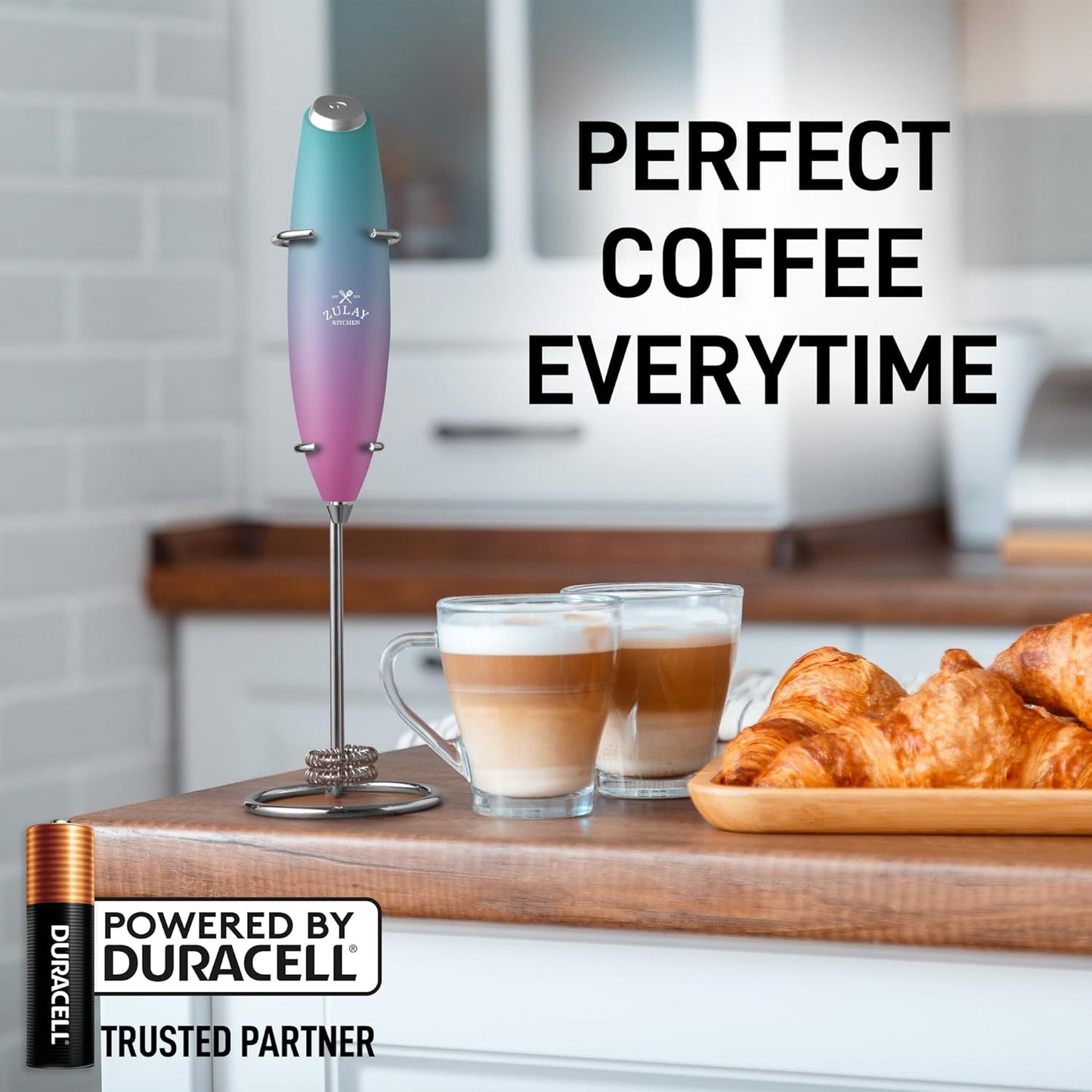Zulay Kitchen Powerful Milk Frother Wand With Duracell Batteries - Ultra Fast Handheld Drink Mixer - Electric Whisk Foam Maker for Coffee, Lattes, Cappuccino & Matcha - Z1 Motor - Black - Colors B