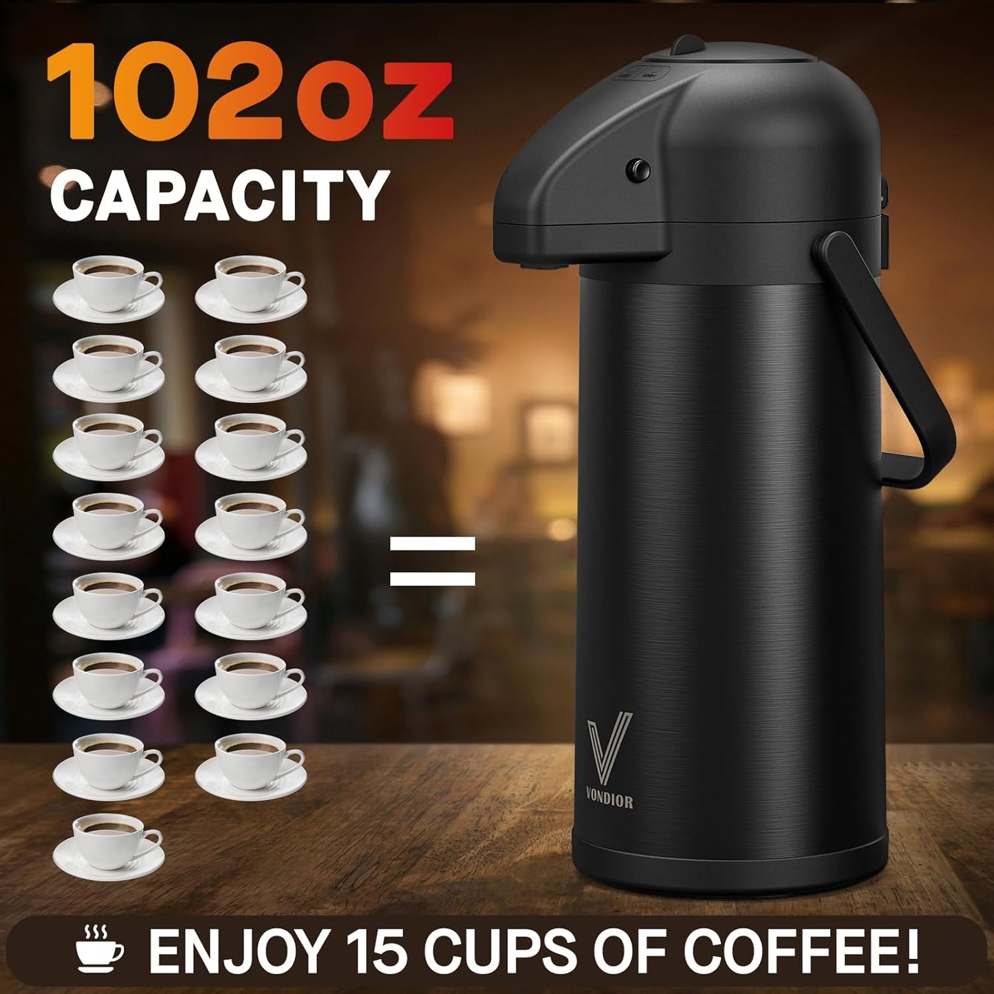Coffee Carafe for Keeping Hot - 102oz/3L Airpot Coffee Dispenser with Pump - Insulated Stainless Steel Hot Beverage Dispenser for Parties - Thermal Carafe for Hot Drinks Water Tea Chocolate