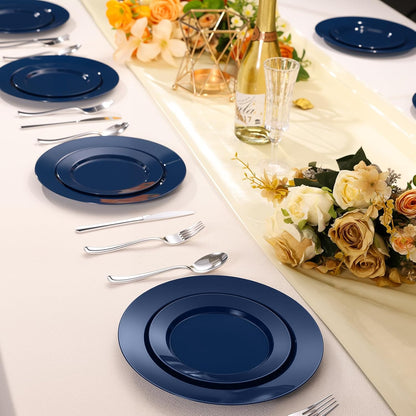 Goodluck 200PCS Gold Plastic Plates, Heavy Duty Disposable Gold Plates with 100 10.25 inch Dinner Plates and 100 7.5 inch Dessert Plates for Party, Holiday, Wedding, Thanksgiving