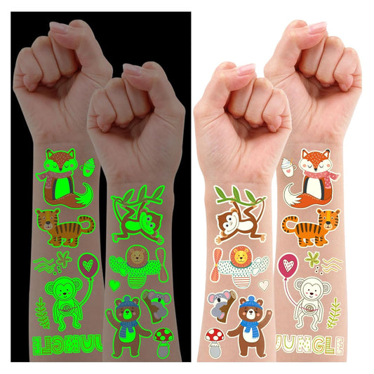 Partywind 380 Styles (30 Sheets) Luminous Tattoos for Kids, Mixed Styles Temporary Tattoos Stickers with Mermaid/Dinosaur/Space/Pirate for Boys and Girls, Glow Party Supplies