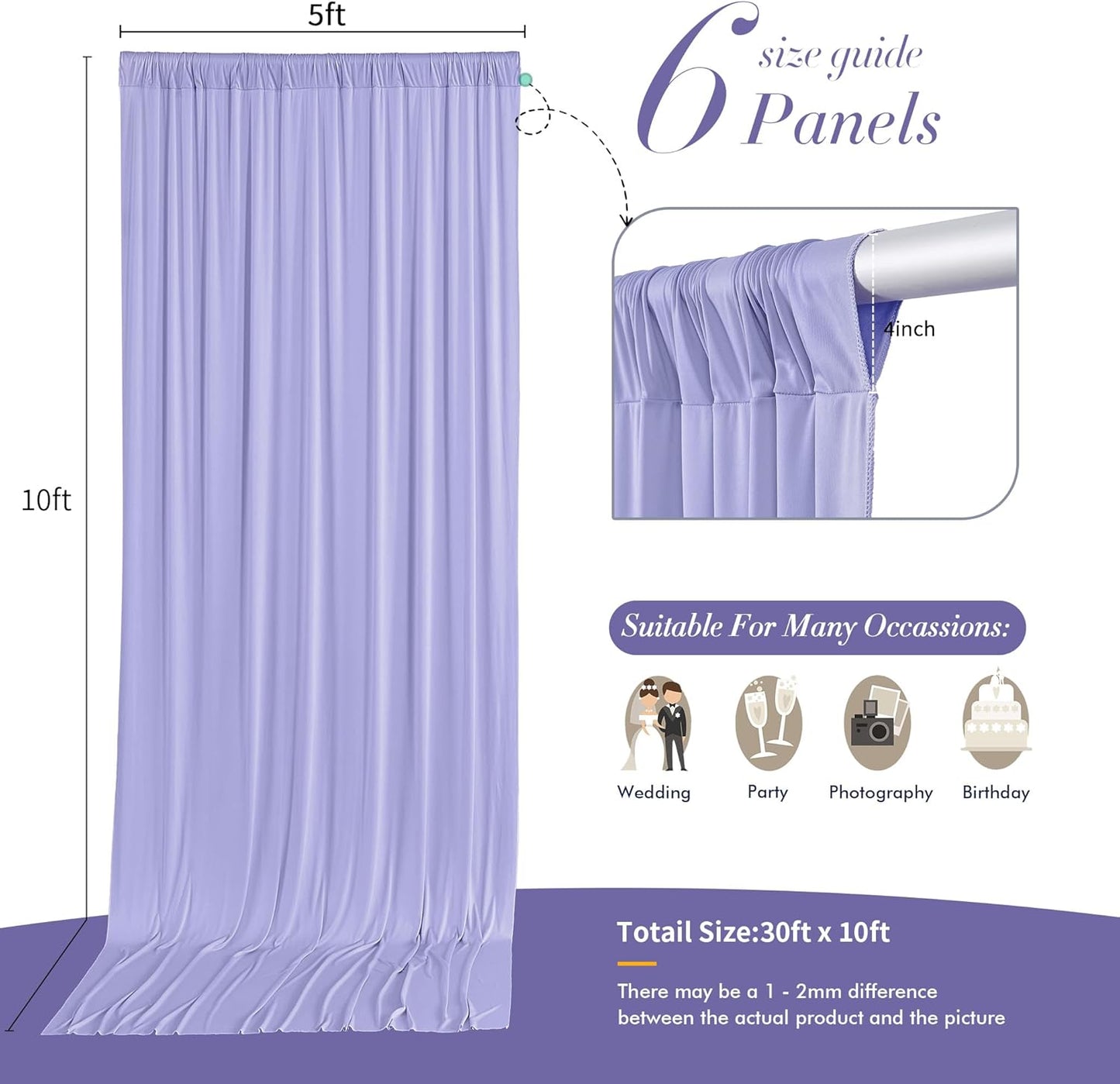 10 ft x 10 ft Wrinkle Free White Backdrop Curtains for Wedding Parties, Polyester Photography Backdrop Drapes for Birthday Parties Stage Backdrop Stand, 2 Panels 5x10FT Background Curtains
