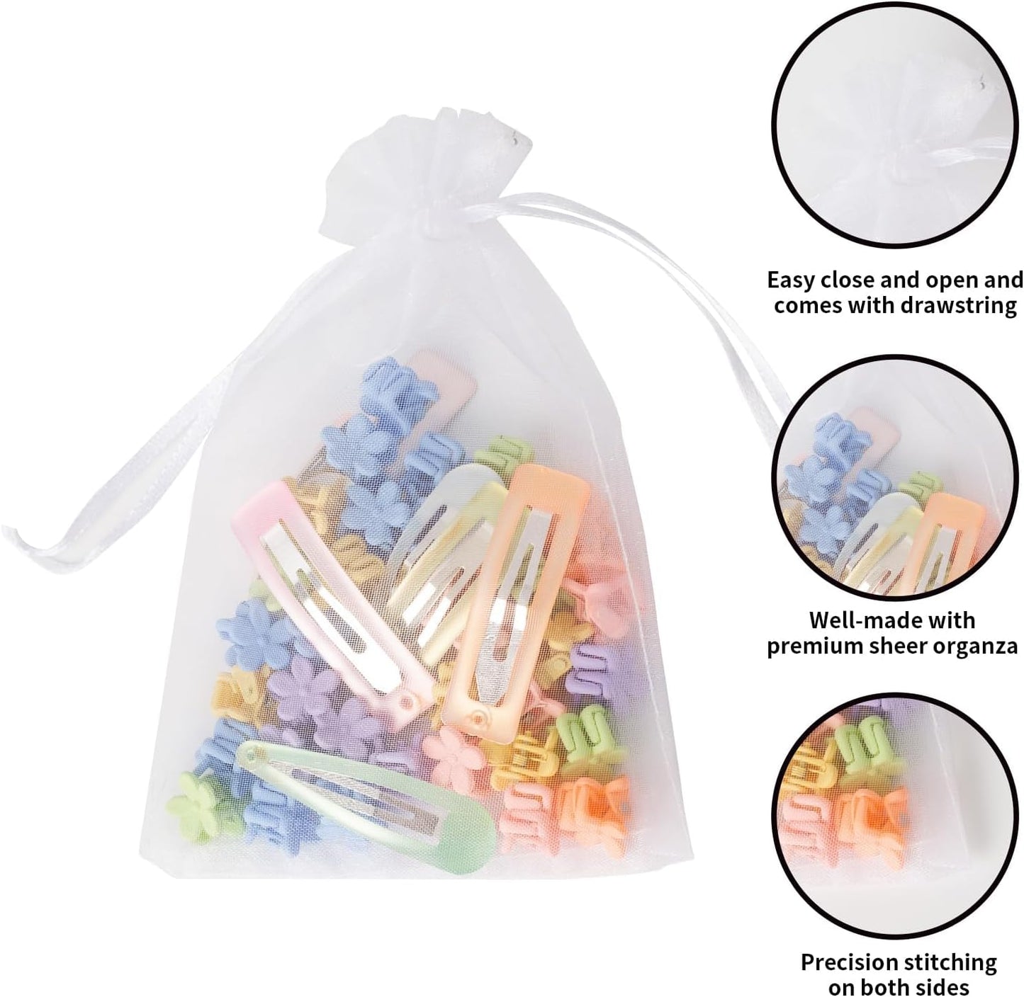 100PCS White Organza Bags, 4x6 Inch Small Mesh Bags Drawstring, Jewelry Gift Bags for Easter, Party, Festival, Bathroom Soaps, Makeup