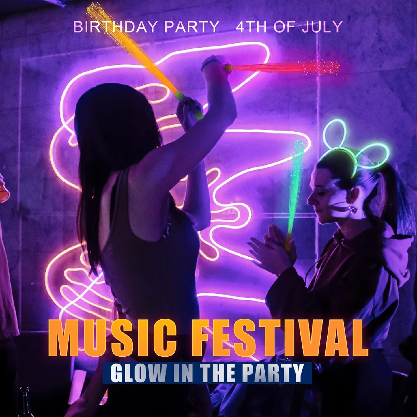 36 Pack Yellow Fiber Optic Glow Stick Wands Bulk with 3 Flashing Models for Valentine's Day St Patrick's Day Easter 4th of July Halloween Party Favors Bachelorette Concerts Clubs