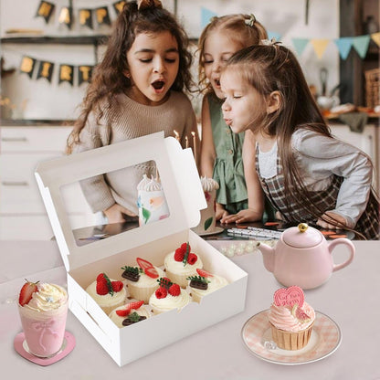 30 Pcs Cupcake Boxes with Clear Window, 9.4'' X6.3'' X3'', Food Grade Materials, Easy Assembly - Containers for Muffins, Cookies, Candies, and Bakeries