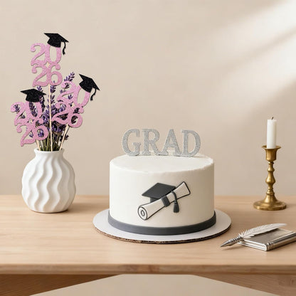 Class of 2026 Graduation Centerpieces, 10 Pcs Gold Glitter 2026 Centerpieces with Graduation Cap, Congrats Grad Party Decorations for Cake, Dessert & Centerpieces
