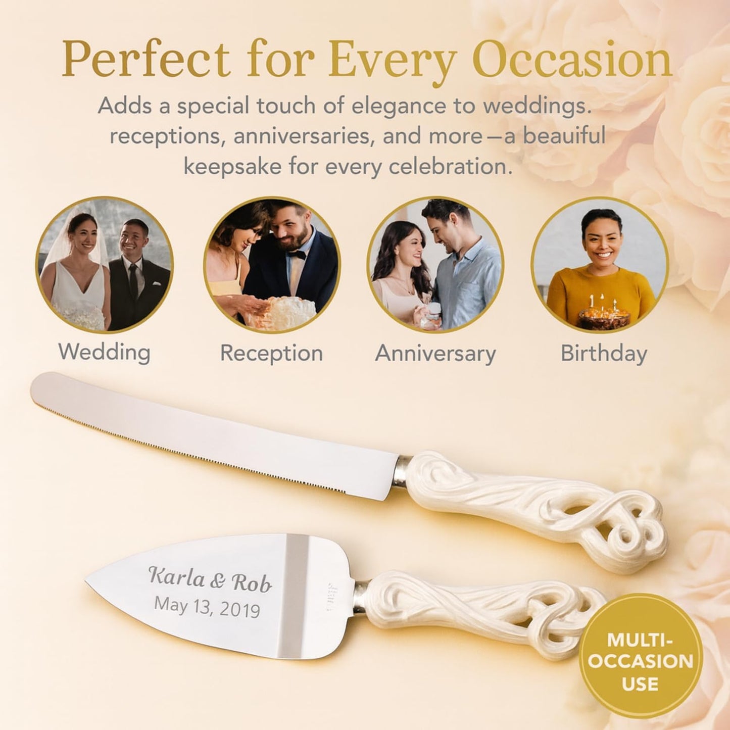 GIFTS INFINITY Personalized Wedding Cake Knife and Server Set with Engraving – Cake Cutting Utensil Set, Keepsake Gift for Wedding, Anniversary, Reception, Birthday & Other Occasions (CH-101WB)