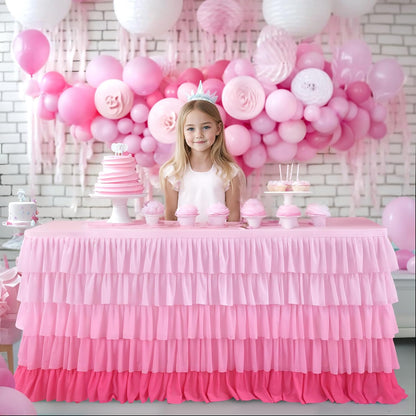6ft Rainbow Tutu Table Skirt for Rectangle Round Tables Chiffon Table Cloth for Birthday Party Decorations Baby Shower Parties Ruffle Table Skirting