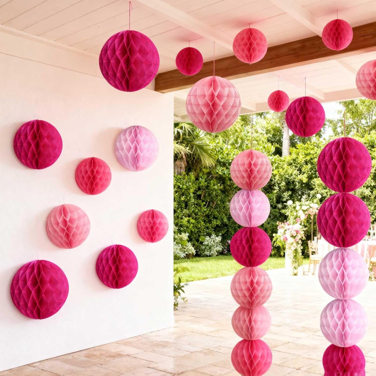 Rainbow Paper Honeycomb Balls,6 and 10 inch Hanging Tissue Pompoms,12 Pack Party Decorations