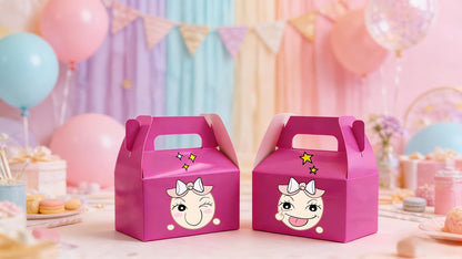 XAGLVV 24 Pack White Paper Gable Boxes,6.2 Inch Candy Boxes with Handle, Snack Party Favor& Gift Cookie bags for kids Birthday,Wedding, Baby Shower, Graduation.