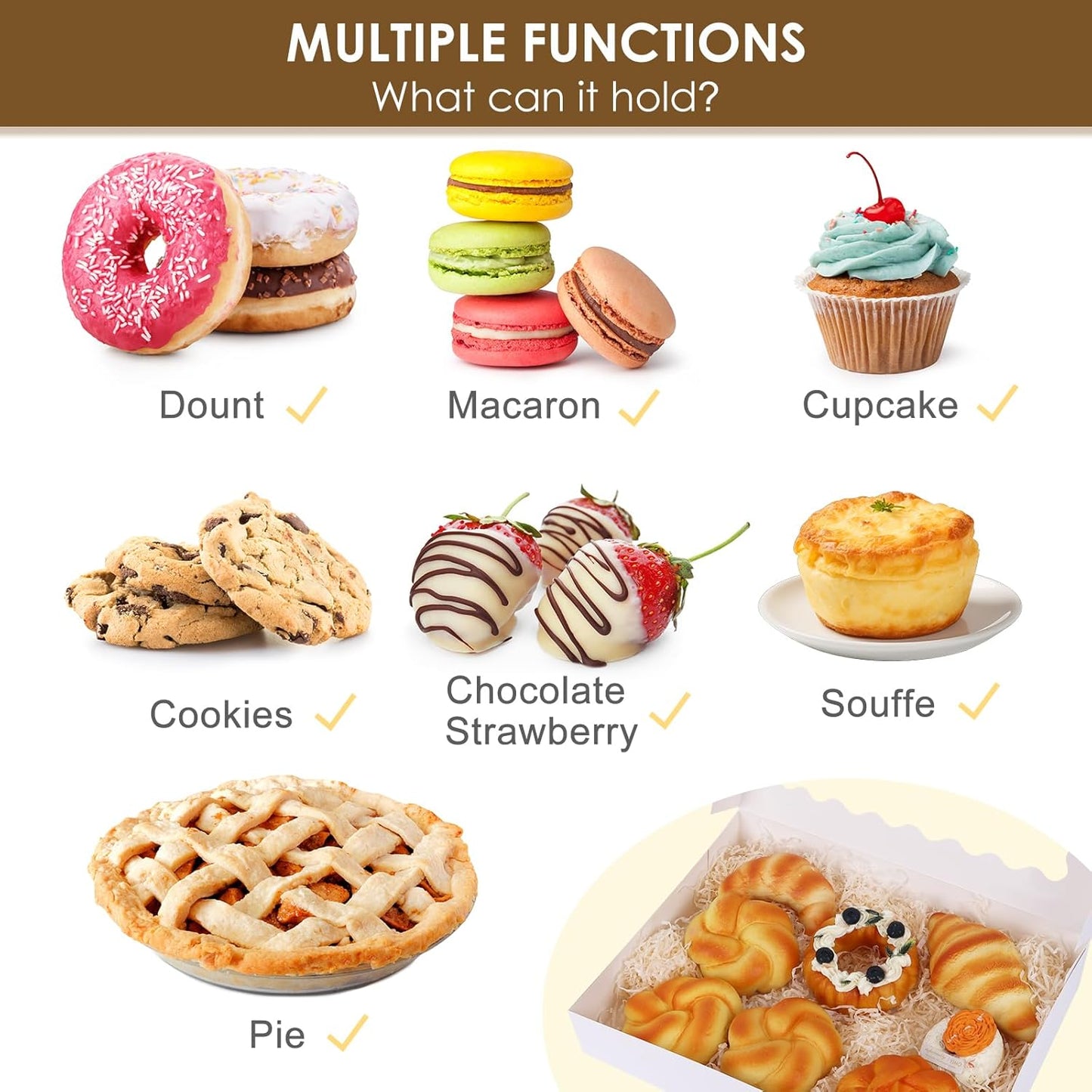 Moretoes 40pcs Cookie Boxes, 14x10x2.5 Inch Auto-Popup Bakery Boxes with Window, for Donuts, Pies, Cakes, Muffins, and Pastries