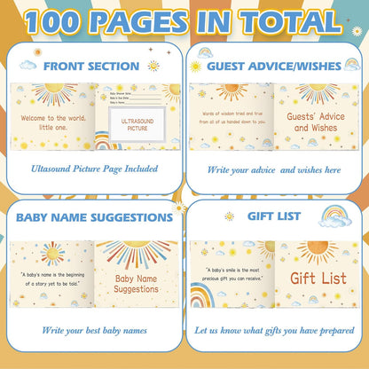 Fuyoooo 27 Pcs Safari Animal Baby Shower Guest Book Set Baby Shower Sign in Guest Floral Book Place Table Cards with Gold Pen Adhesive Photo Corner for Birthday Party