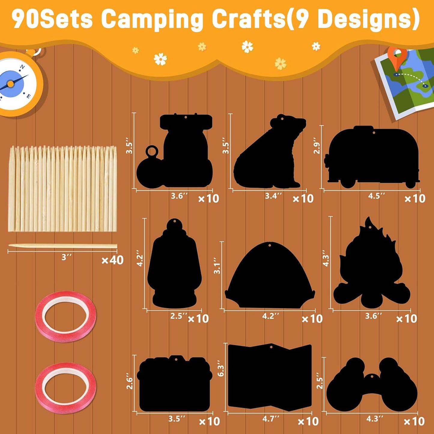 90shine 90Sets Camping Crafts Black Scratch Magic Crafts Art Kit Camp Fun Classroom Preschool Activities Party Favors