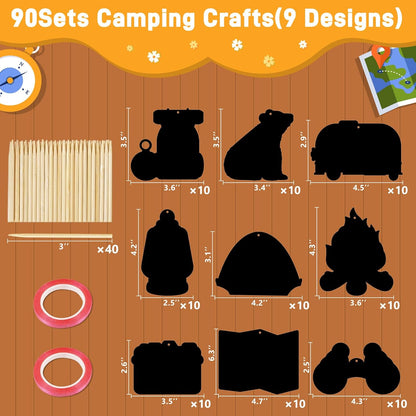 90shine 90Sets Camping Crafts Black Scratch Magic Crafts Art Kit Camp Fun Classroom Preschool Activities Party Favors